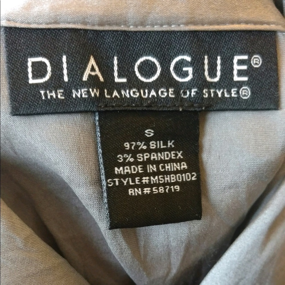 Dialogue Silk Ruffle Front Placket Peter Pan Collar Top, Silver Grey, [Size Sm] - Picture 3 of 5